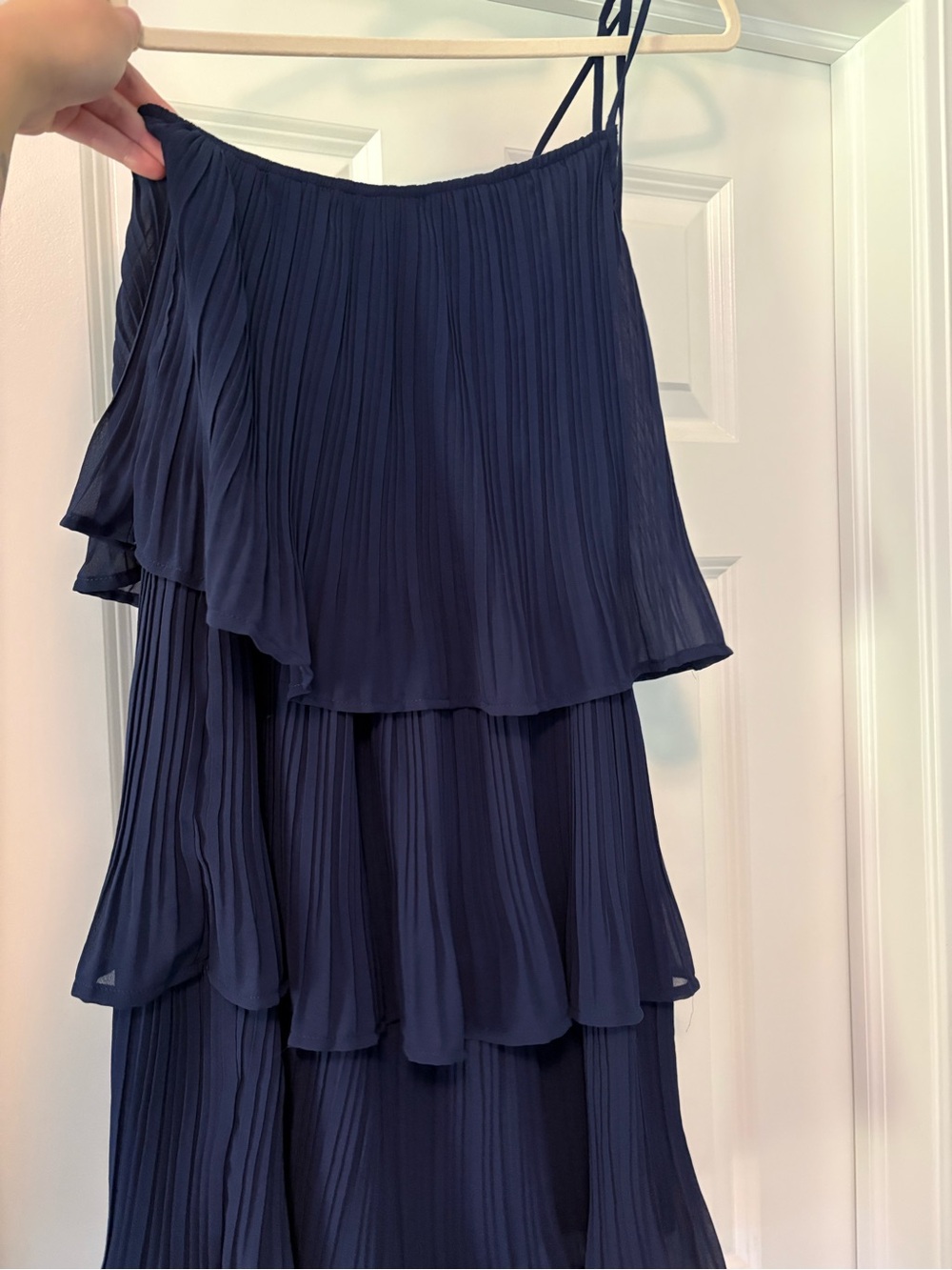 Zesica Navy Blue One Shoulder (Strap) Tiered Pleated Women's dress